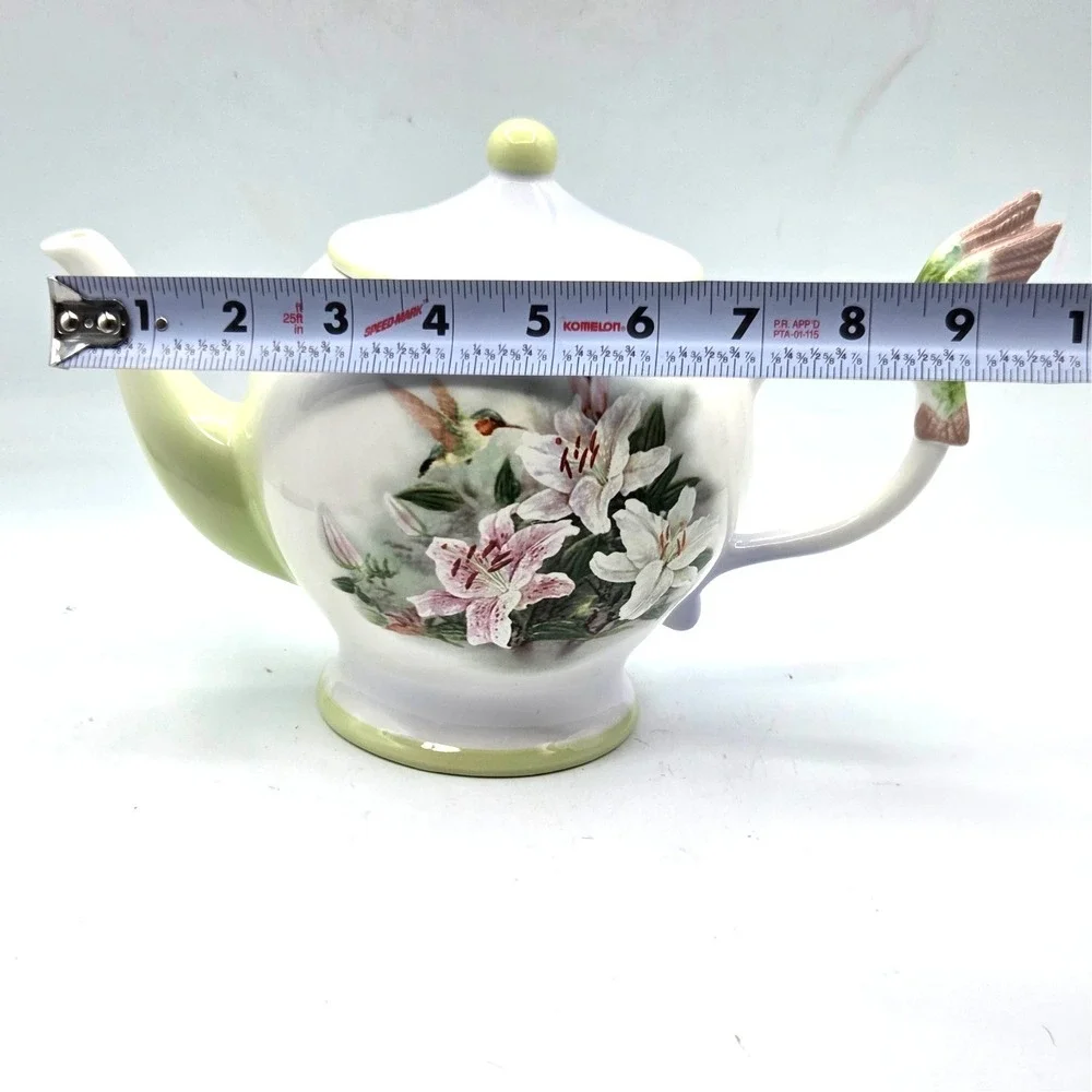 Teleflora Hummingbird and Lillies Teapot By Lena Liu Porcelain Tea Pot w/ Lid
